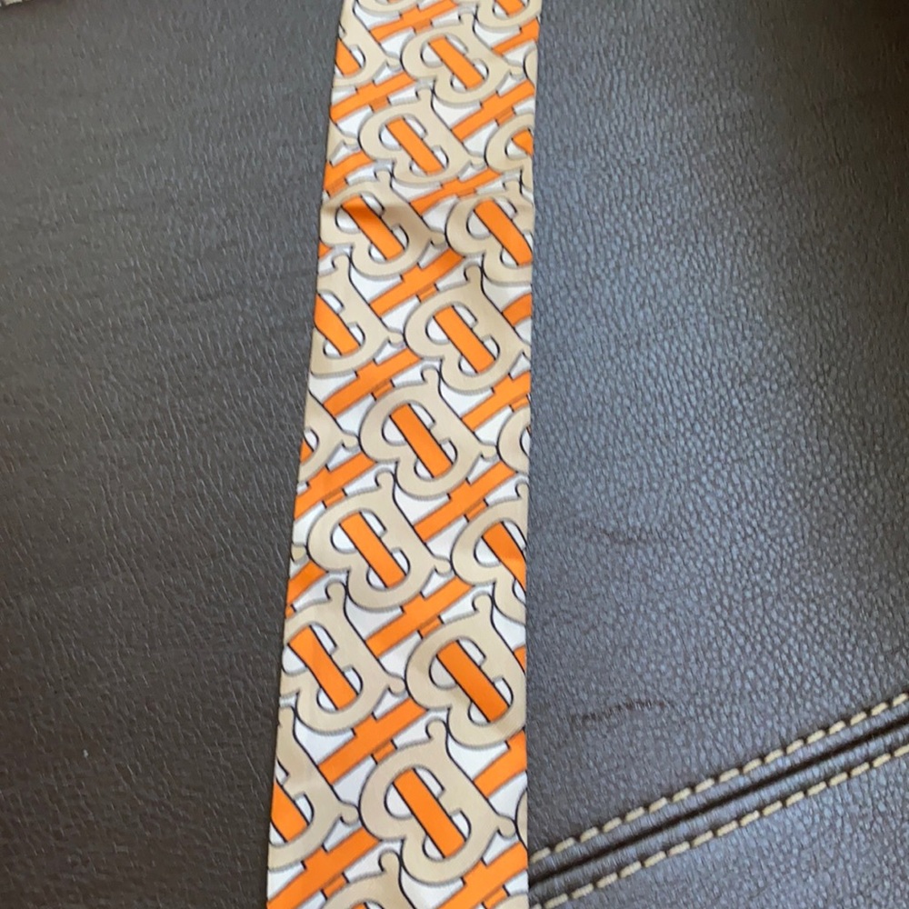 Orange Burberry Silk Skinny Scarf